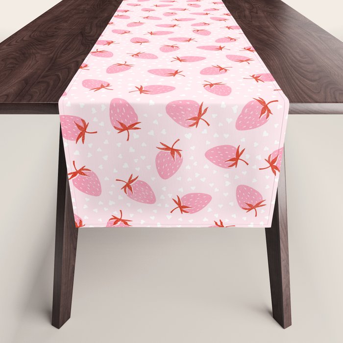 Sweet Strawberries - pink and red with hearts Table Runner Gallery Image 1
