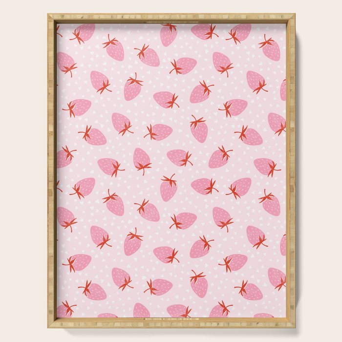 Sweet Strawberries - pink and red with hearts Serving Tray Gallery Image 1