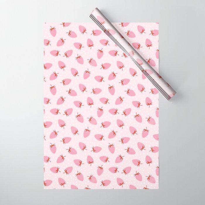 Sweet Strawberries - pink and red with hearts Wrapping Paper Gallery Image 1