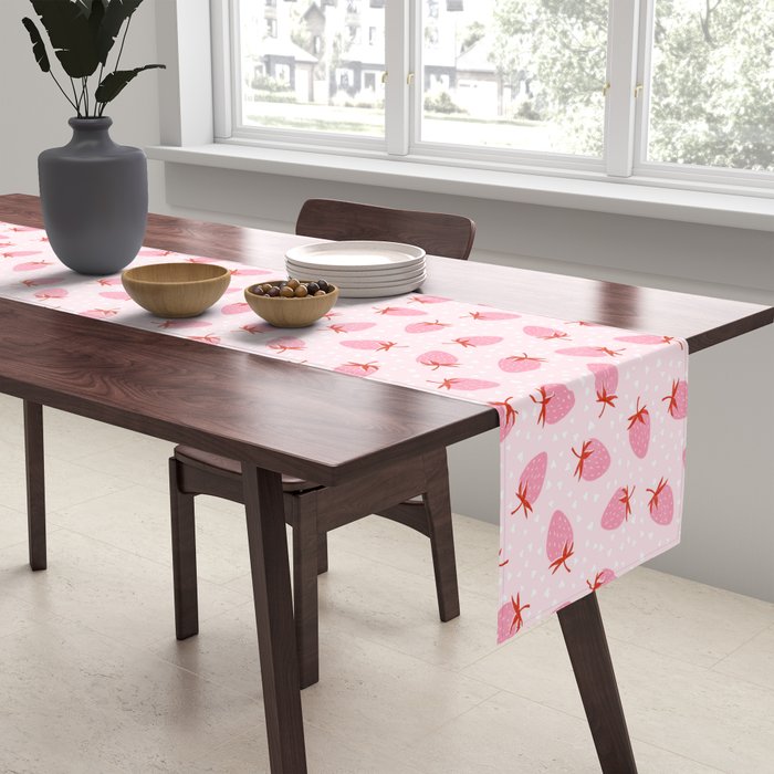 Sweet Strawberries - pink and red with hearts Table Runner Gallery Image 2