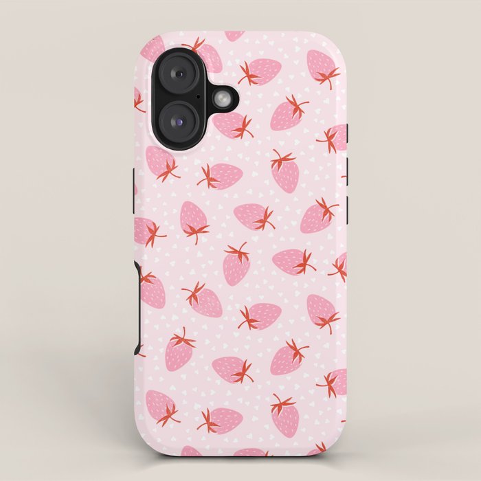Sweet Strawberries - pink and red with hearts iPhone Case Gallery Image 1