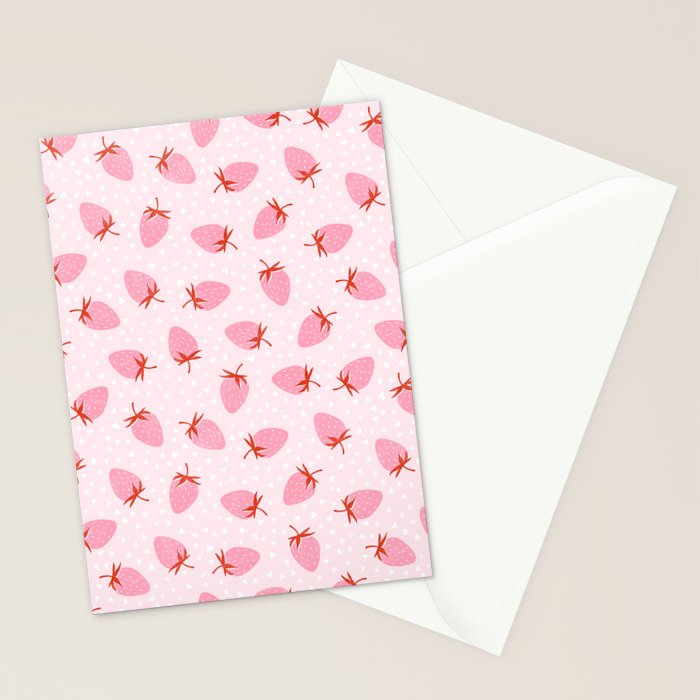 Sweet Strawberries - pink and red with hearts Stationery Card Gallery Image 2