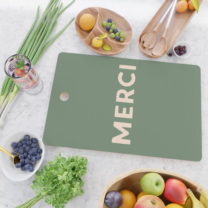 Merci French Retro Hand Lettering Cutting Board Gallery Image 2
