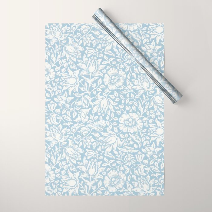 William Morris Vintage Mallow Powder Blue Wrapping Paper Gallery Image 1