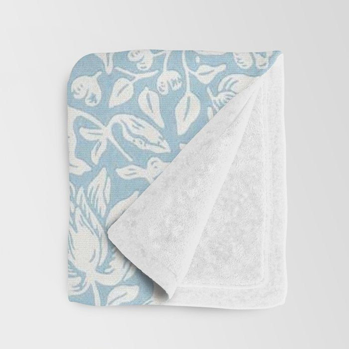 William Morris Vintage Mallow Powder Blue Throw Blanket Gallery Image 3