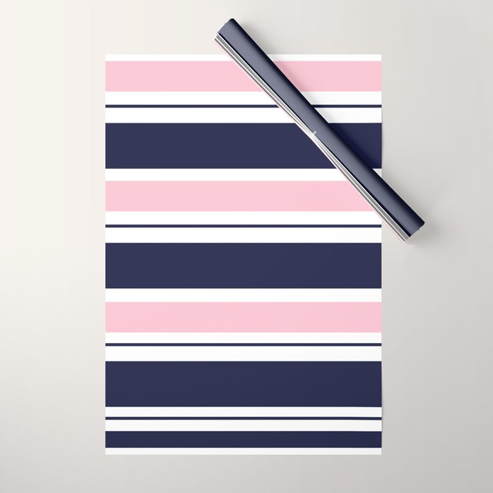 Blue Navy and Pink Stripes Wrapping Paper Gallery Image 1