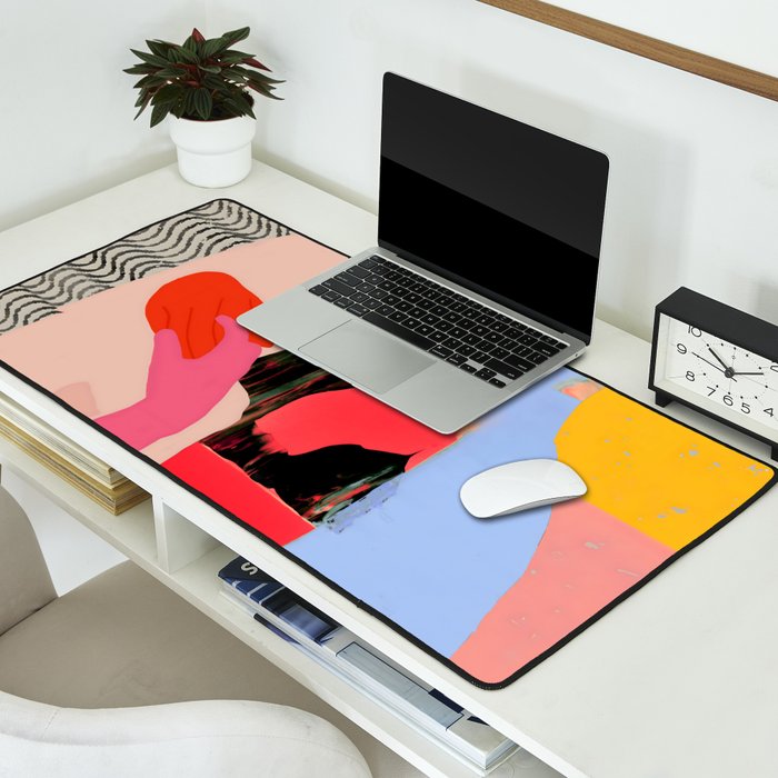 Such a Thing Not Meant To Last, Kiss Passion Love Lovers Couple Friends, Collage Make-out Sex Abstract People Silhouettes Human, Emotions Maximalist Statement Painting Desk Mat Gallery Image 2