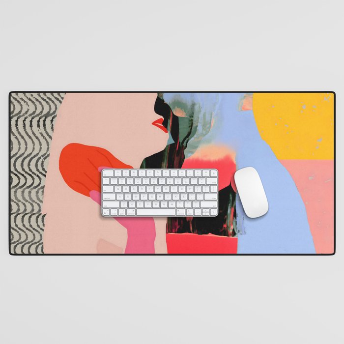 Such a Thing Not Meant To Last, Kiss Passion Love Lovers Couple Friends, Collage Make-out Sex Abstract People Silhouettes Human, Emotions Maximalist Statement Painting Desk Mat Gallery Image 1