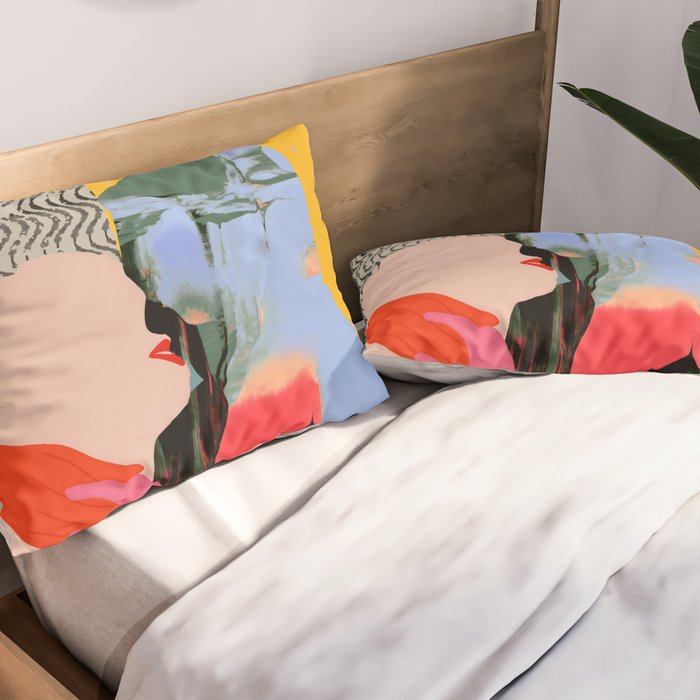 Such a Thing Not Meant To Last, Kiss Passion Love Lovers Couple Friends, Collage Make-out Sex Abstract People Silhouettes Human, Emotions Maximalist Statement Painting Pillow Sham Gallery Image 2