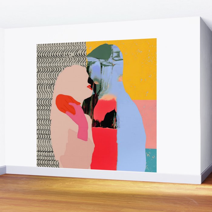 Such a Thing Not Meant To Last, Kiss Passion Love Lovers Couple Friends, Collage Make-out Sex Abstract People Silhouettes Human, Emotions Maximalist Statement Painting Wall Mural Gallery Image 2