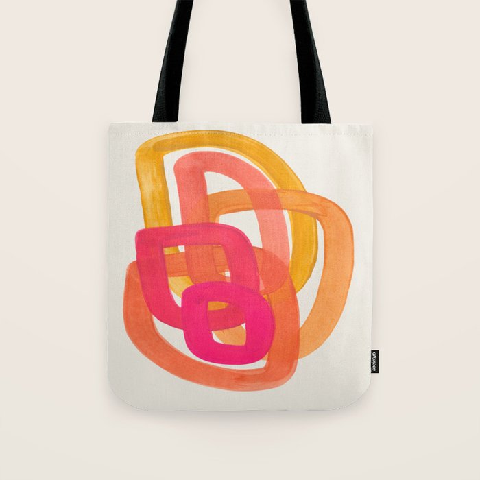 Funky Retro 70's Style Pattern Orange Pink Greindent Striped Circles Mid Century Colorful Pop Art Tote Bag Gallery Image 1