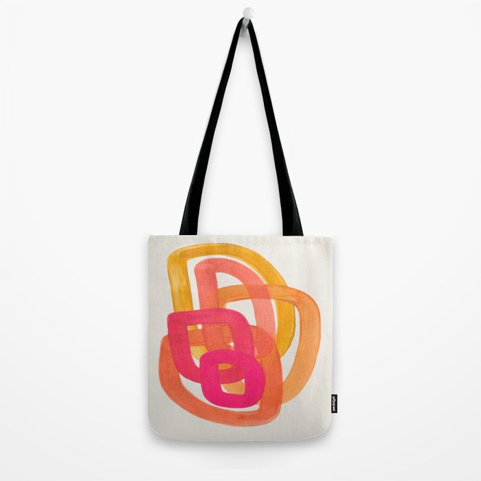 Funky Retro 70's Style Pattern Orange Pink Greindent Striped Circles Mid Century Colorful Pop Art Tote Bag Gallery Image 2