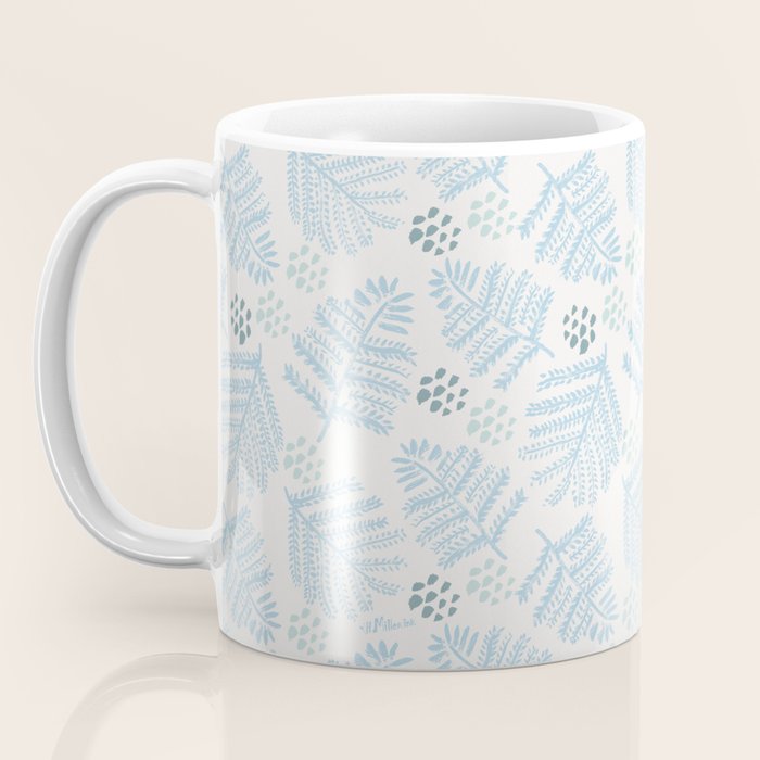 Winter & Woodsy Pine Trees in White & Blue Coffee Mug Gallery Image 3