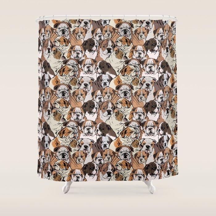 Social English Bulldog Shower Curtain Gallery Image 1
