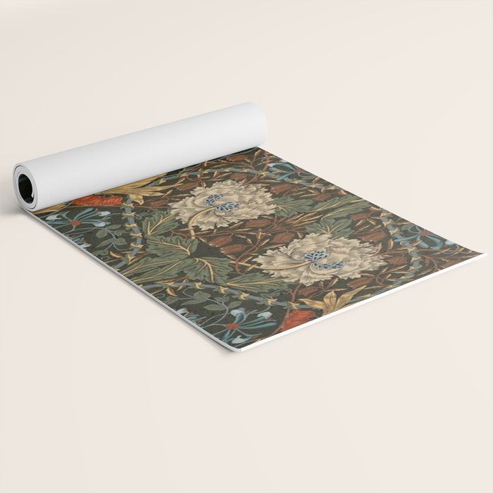 William Morris Honeysuckle and Tulip Forest Chestnut Pattern Yoga Mat Gallery Image 2