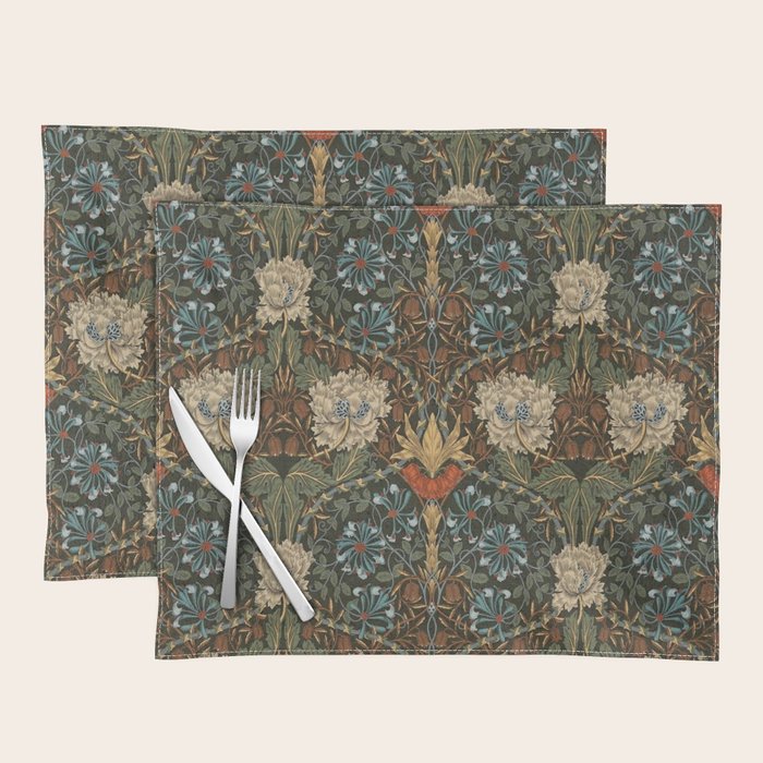 William Morris Honeysuckle and Tulip Forest Chestnut Pattern Placemat Gallery Image 1