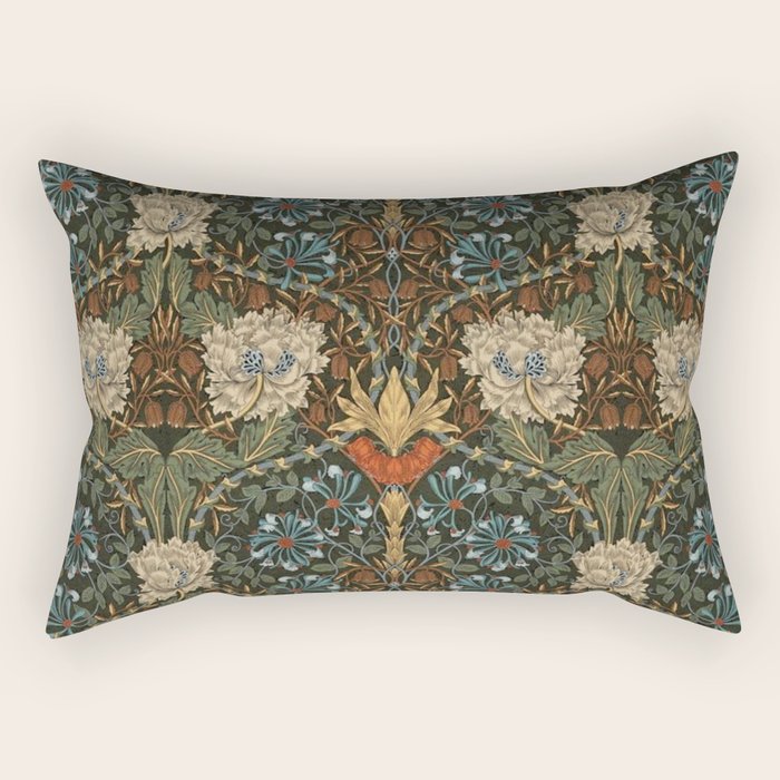 William Morris Honeysuckle and Tulip Forest Chestnut Pattern Rectangular Pillow Gallery Image 2