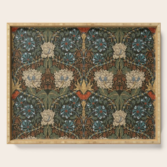 William Morris Honeysuckle and Tulip Forest Chestnut Pattern Serving Tray Gallery Image 1