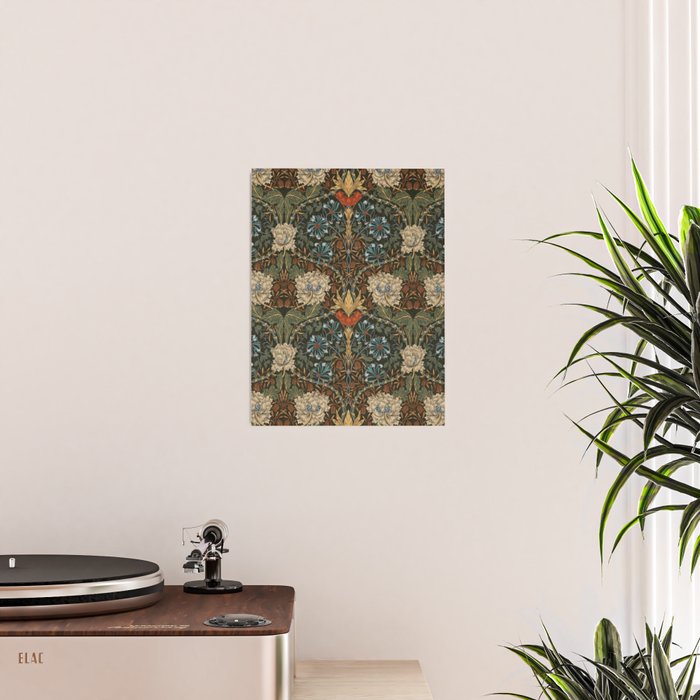William Morris Honeysuckle and Tulip Forest Chestnut Pattern Poster Gallery Image 2