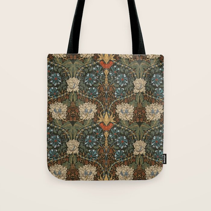 William Morris Honeysuckle and Tulip Forest Chestnut Pattern Tote Bag Gallery Image 1