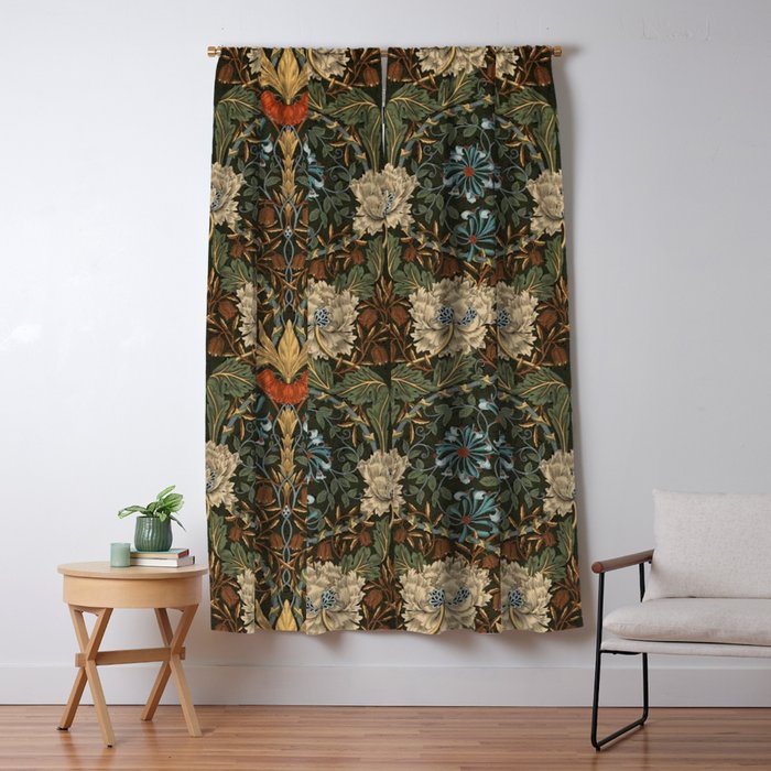 William Morris Honeysuckle and Tulip Forest Chestnut Pattern Window Curtain Gallery Image 5