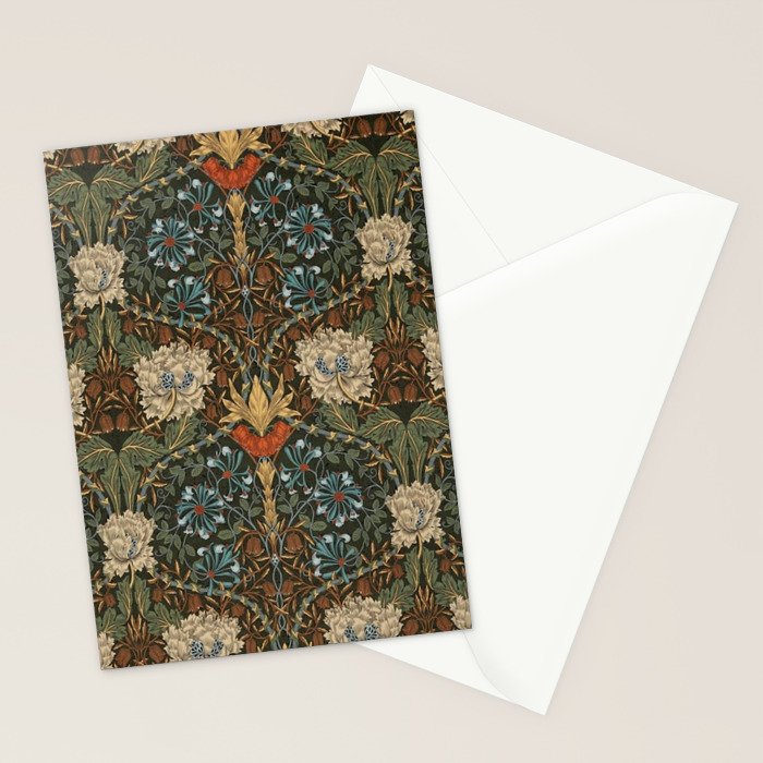 William Morris Honeysuckle and Tulip Forest Chestnut Pattern Stationery Card Gallery Image 2