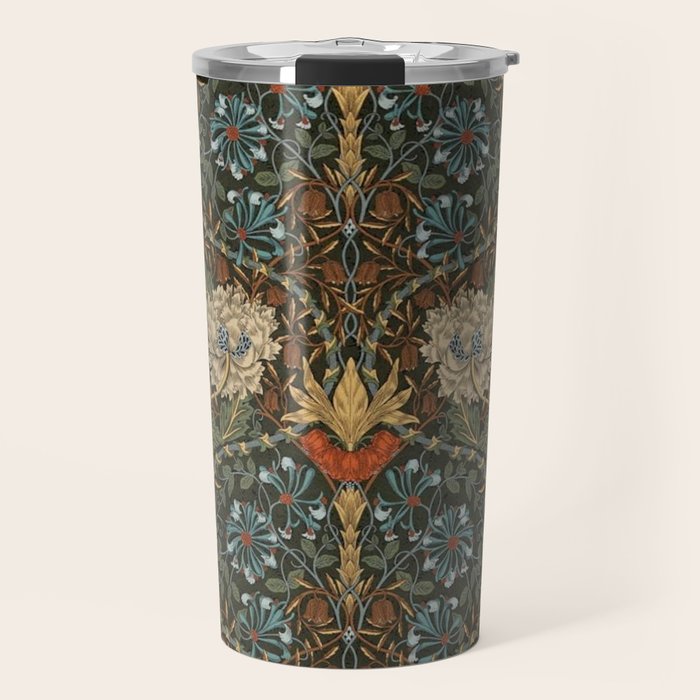 William Morris Honeysuckle and Tulip Forest Chestnut Pattern Travel Mug Gallery Image 1