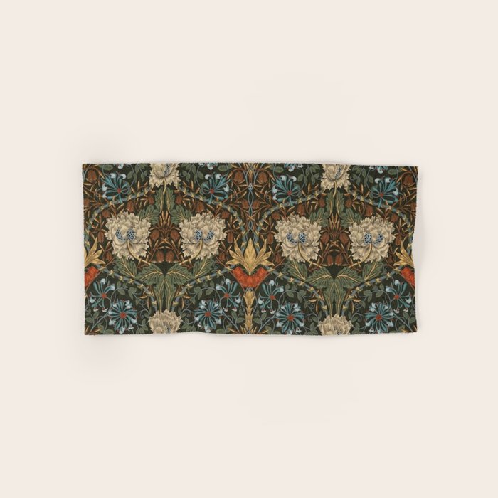 William Morris Honeysuckle and Tulip Forest Chestnut Pattern Bath Towel Gallery Image 1