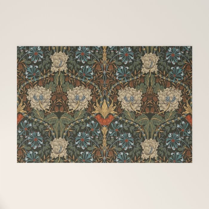William Morris Honeysuckle and Tulip Forest Chestnut Pattern Welcome Mat Gallery Image 1