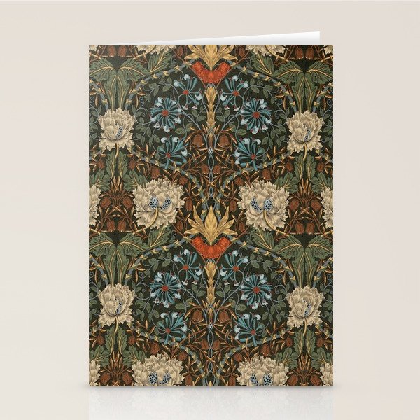 William Morris Honeysuckle and Tulip Forest Chestnut Pattern Stationery Card Gallery Image 1