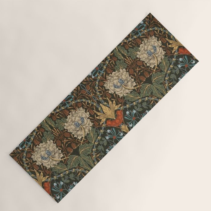 William Morris Honeysuckle and Tulip Forest Chestnut Pattern Yoga Mat Gallery Image 1