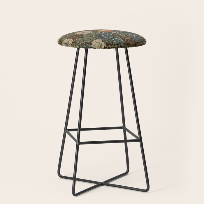 William Morris Honeysuckle and Tulip Forest Chestnut Pattern Stool Gallery Image 1