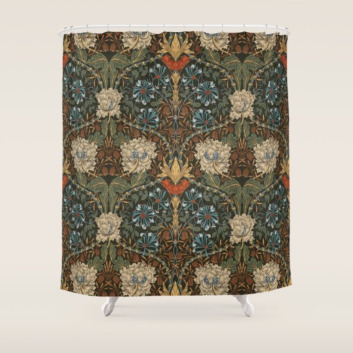 William Morris Honeysuckle and Tulip Forest Chestnut Pattern Shower Curtain Gallery Image 1