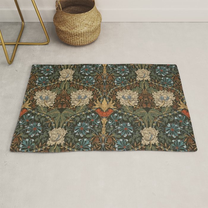 William Morris Honeysuckle and Tulip Forest Chestnut Pattern Rug Gallery Image 1