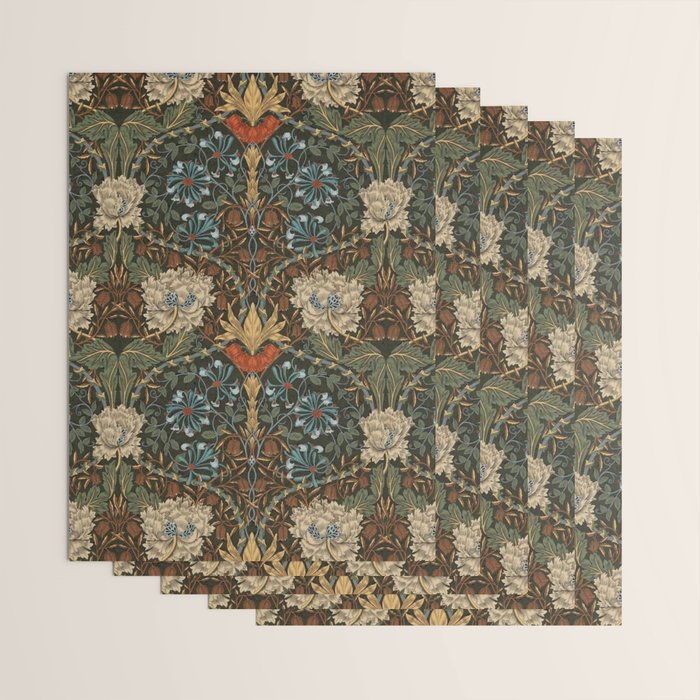 William Morris Honeysuckle and Tulip Forest Chestnut Pattern Wrapping Paper Gallery Image 3