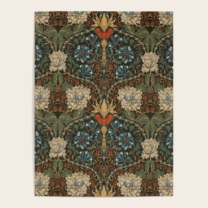 William Morris Honeysuckle and Tulip Forest Chestnut Pattern Poster Gallery Image 4