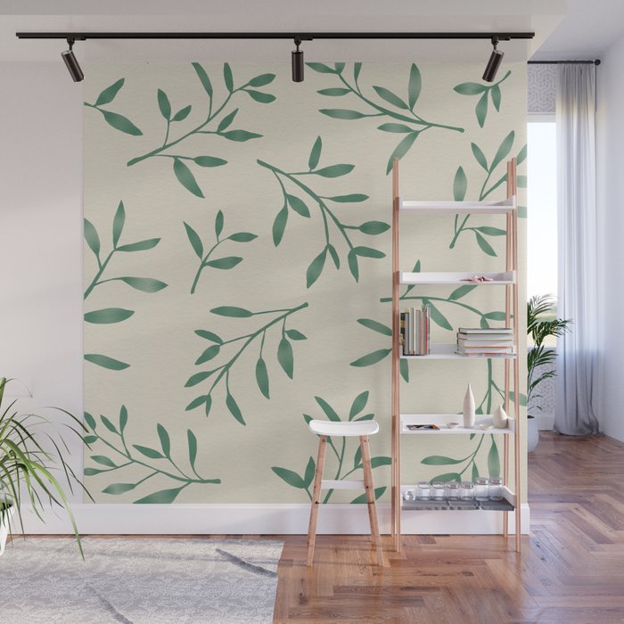 Leaf Pattern Watercolor - Green Wall Mural Gallery Image 1