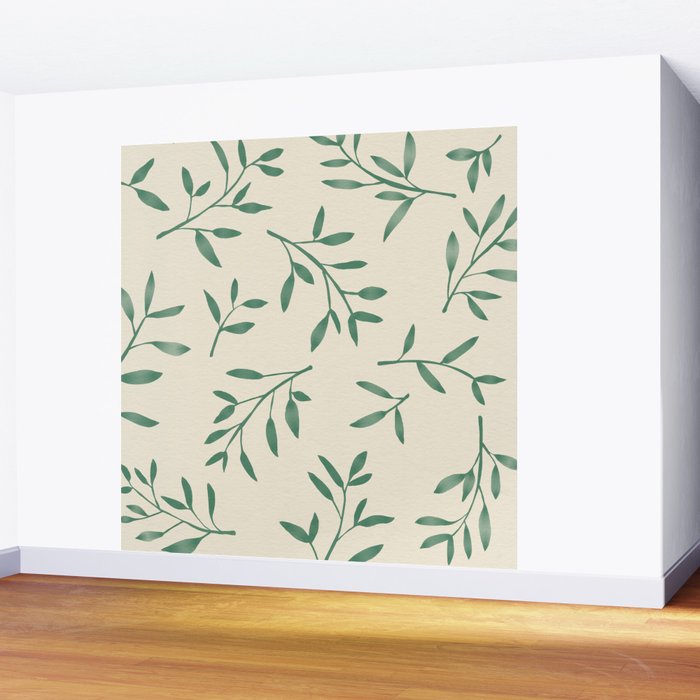 Leaf Pattern Watercolor - Green Wall Mural Gallery Image 2