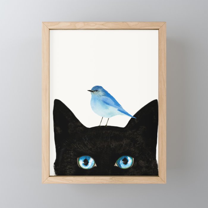 Cat and Bird Mini Art Print Gallery Image 1
