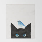 Cat and Bird Throw Blanket Gallery Image 2