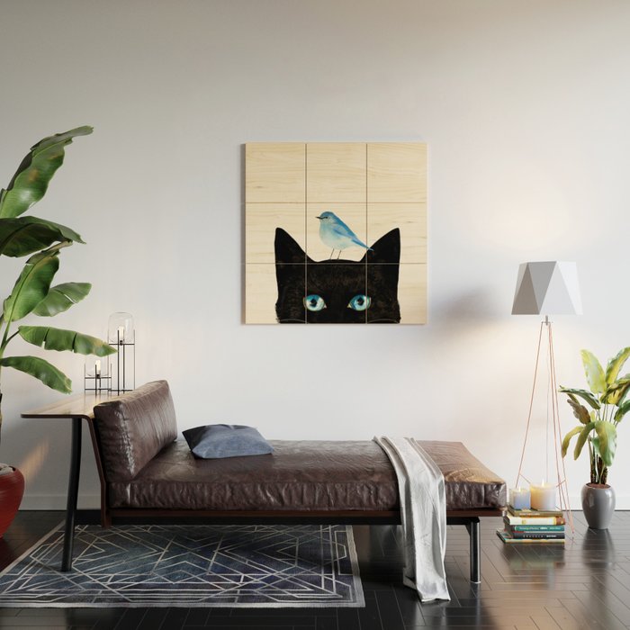 Cat and Bird Wood Wall Art Gallery Image 2