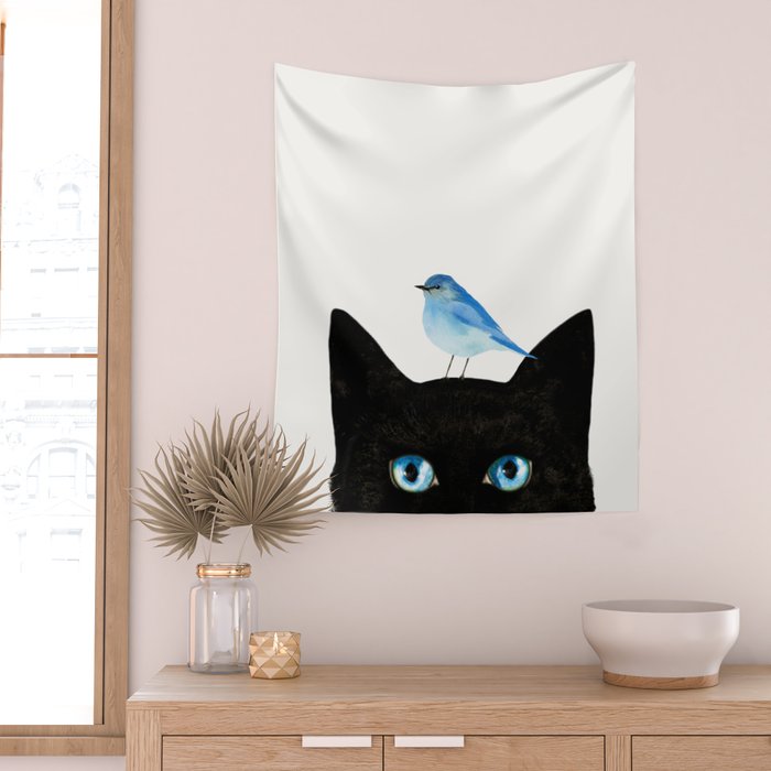 Cat and Bird Wall Tapestry Gallery Image 2