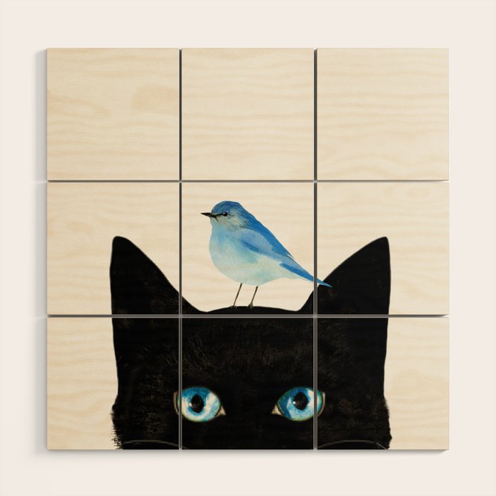 Cat and Bird Wood Wall Art Gallery Image 1
