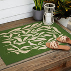 Olive Green Leaves: Mid Century Edition Outdoor Rug Gallery Image 2