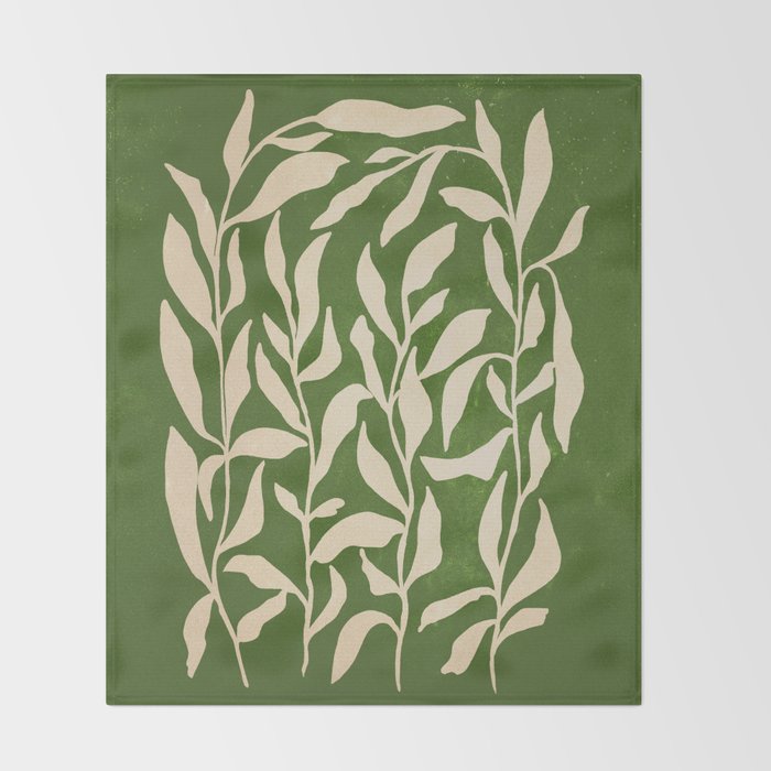 Olive Green Leaves: Mid Century Edition Throw Blanket Gallery Image 2