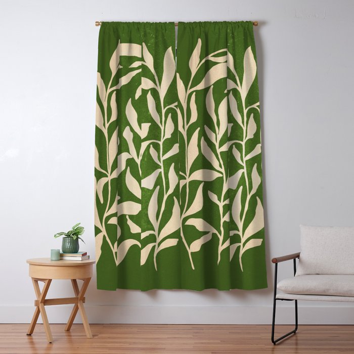 Olive Green Leaves: Mid Century Edition Window Curtain Gallery Image 1