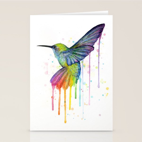 Hummingbird Rainbow Watercolor Stationery Card Gallery Image 1