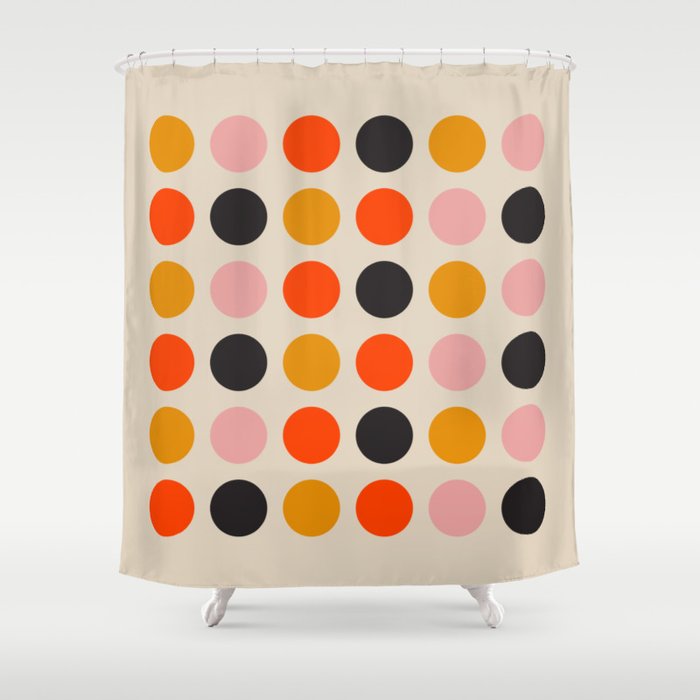 Retro Bauhaus Dots | 70s European Pattern Shower Curtain Gallery Image 1