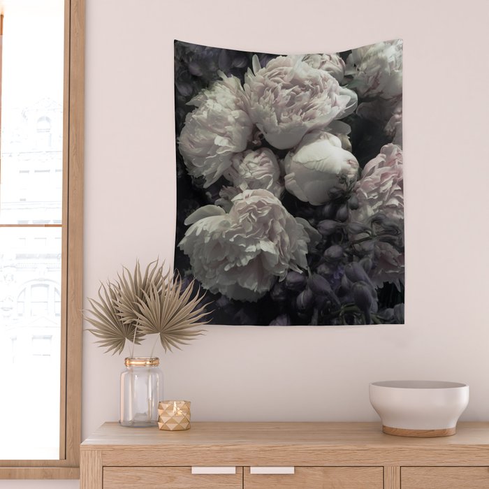 Peonies pale pink and white floral bunch Wall Tapestry Gallery Image 2