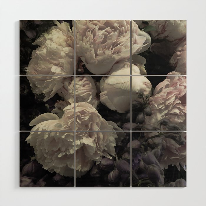 Peonies pale pink and white floral bunch Wood Wall Art Gallery Image 1